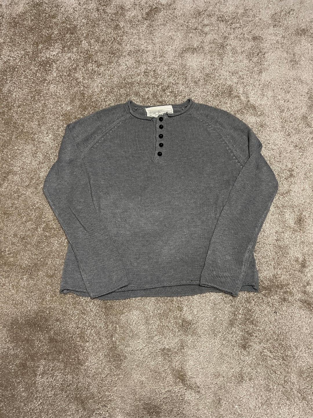 Grey button-neck long-sleeve top
