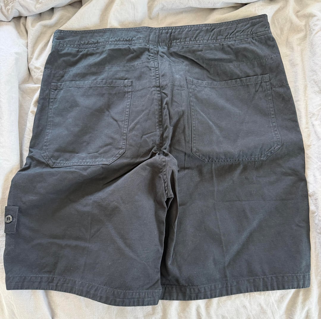 Dark shorts laid flat