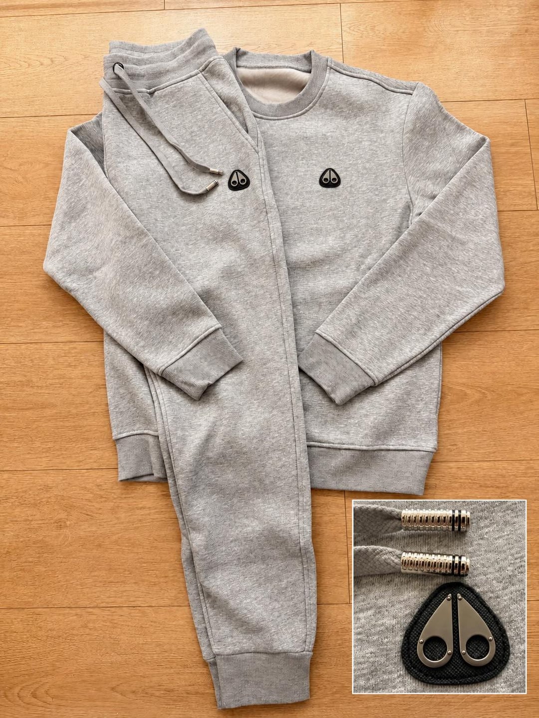 Grey Moose Knuckles hoodie and trousers set